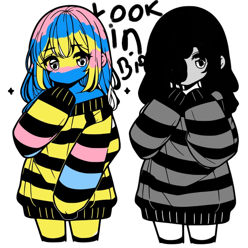 anime girl in a striped oversized sweater