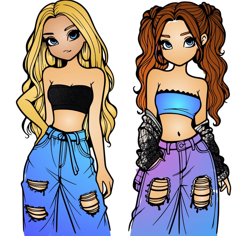 2 girls in crop tops and baggy jeans ripped