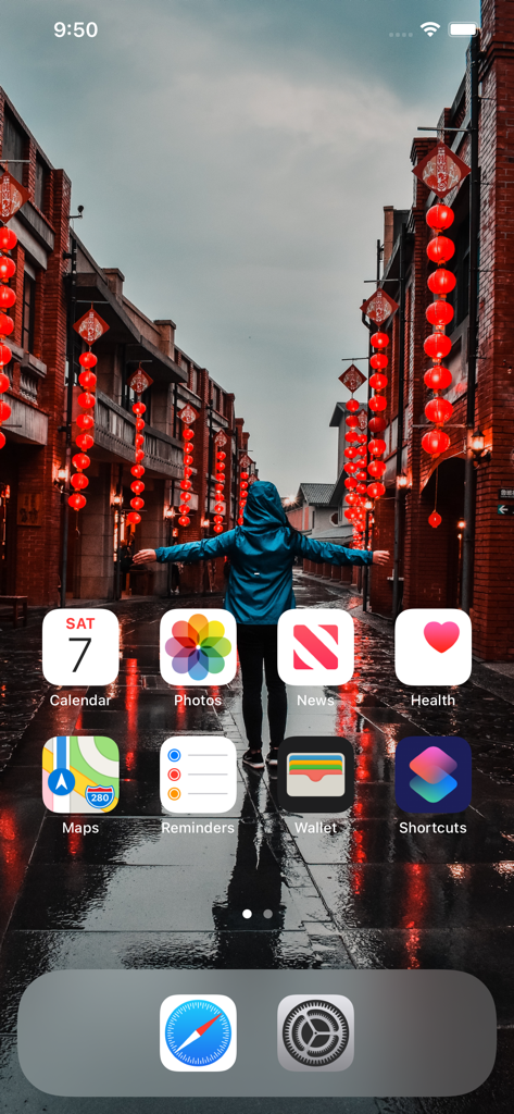 ・ (Yidget) - 전체 화면 배경화면을 보여주기 위해 하단에 앱 아이콘이 정리된 iPhone 홈 화면으로, 투명 위젯을 사용했습니다.