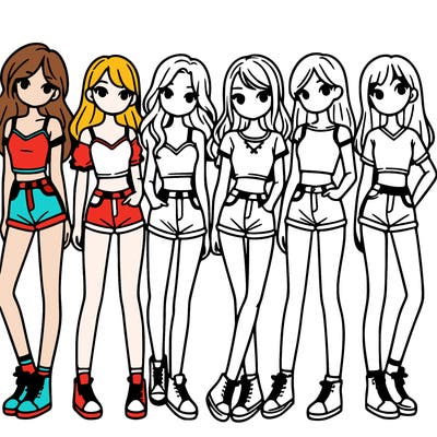 a group of girls wearing crop tops and shorts