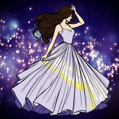 realistic woman with dress flowing in the wind