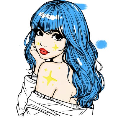 realistic girl with bangs looking over her shoulder