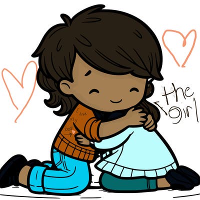 a boy hugging a girl