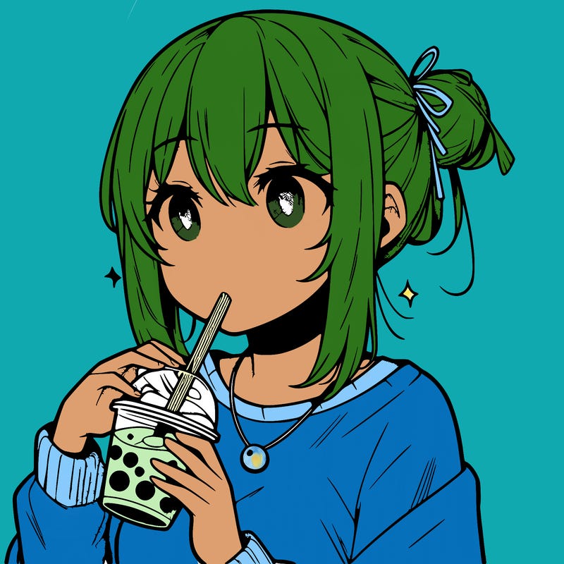 manga character drinking boba