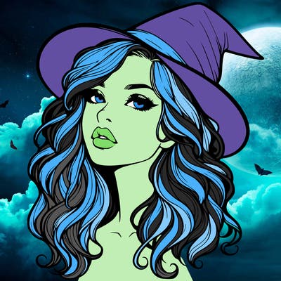 realistic witch girl with wavy hair and lips