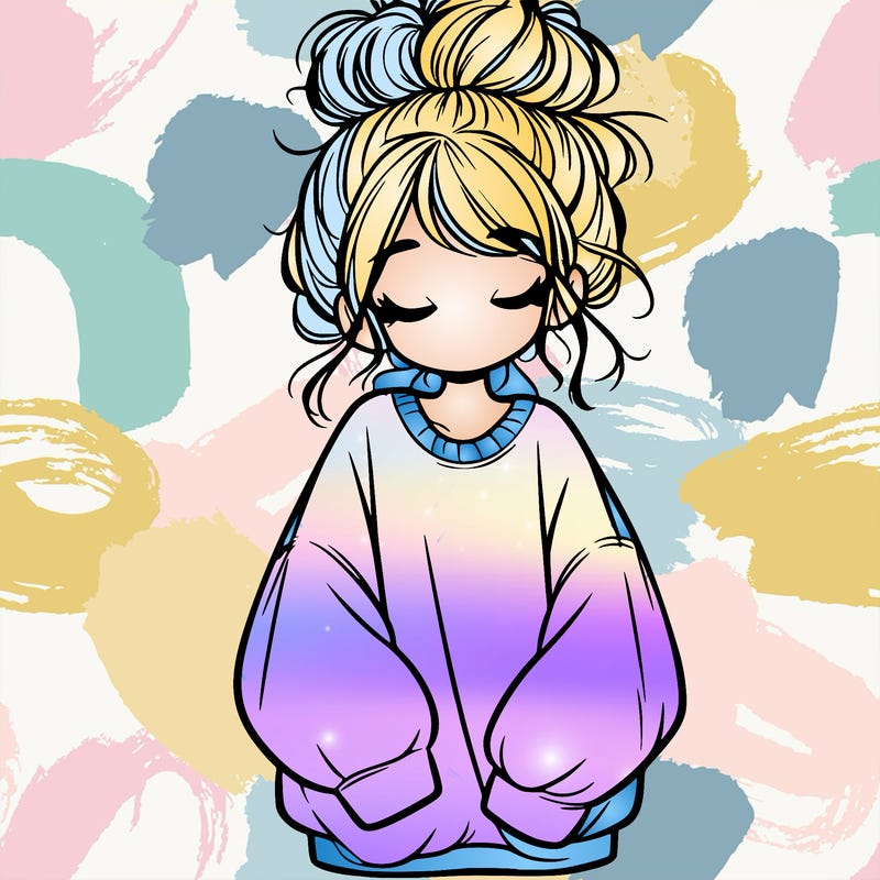 girl with baggy sweatshirt and messy bun