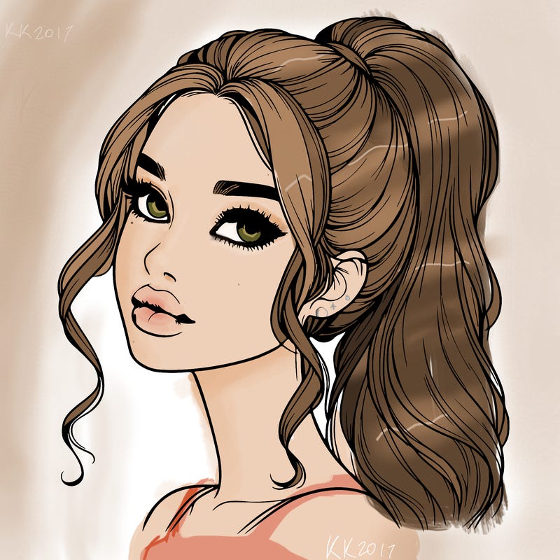 realistic girl with a ponytail on her hair and lips