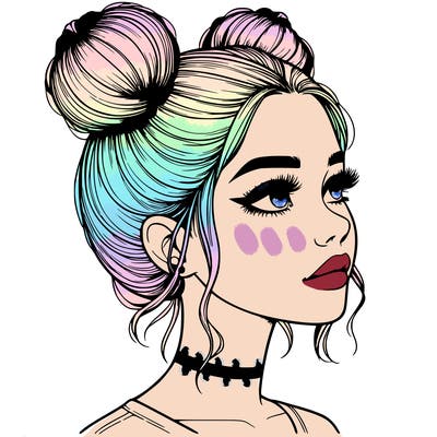 realistic girl with buns on the top of her head