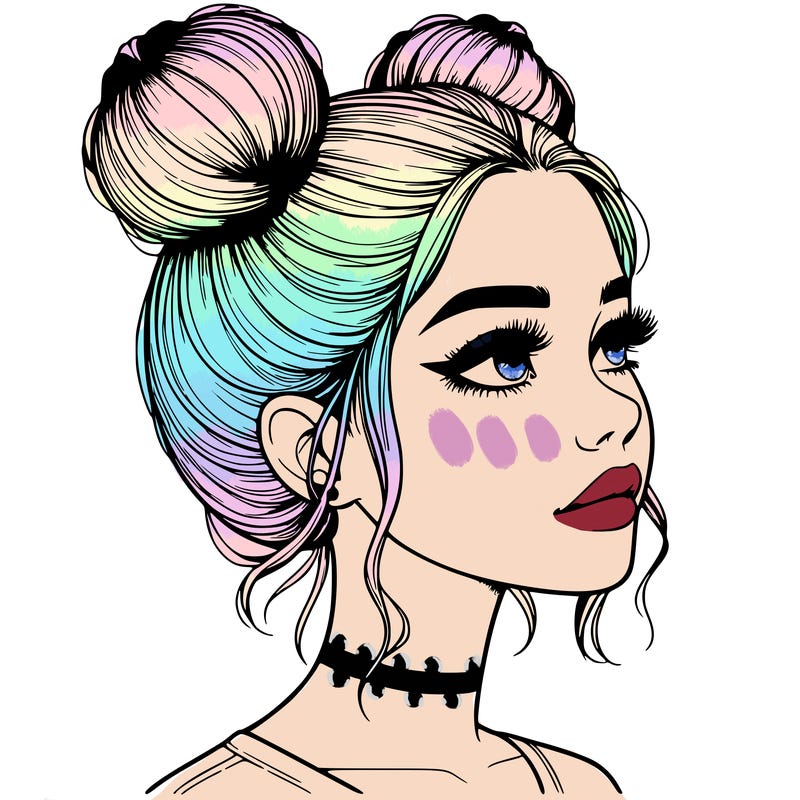 realistic girl with buns on the top of her head