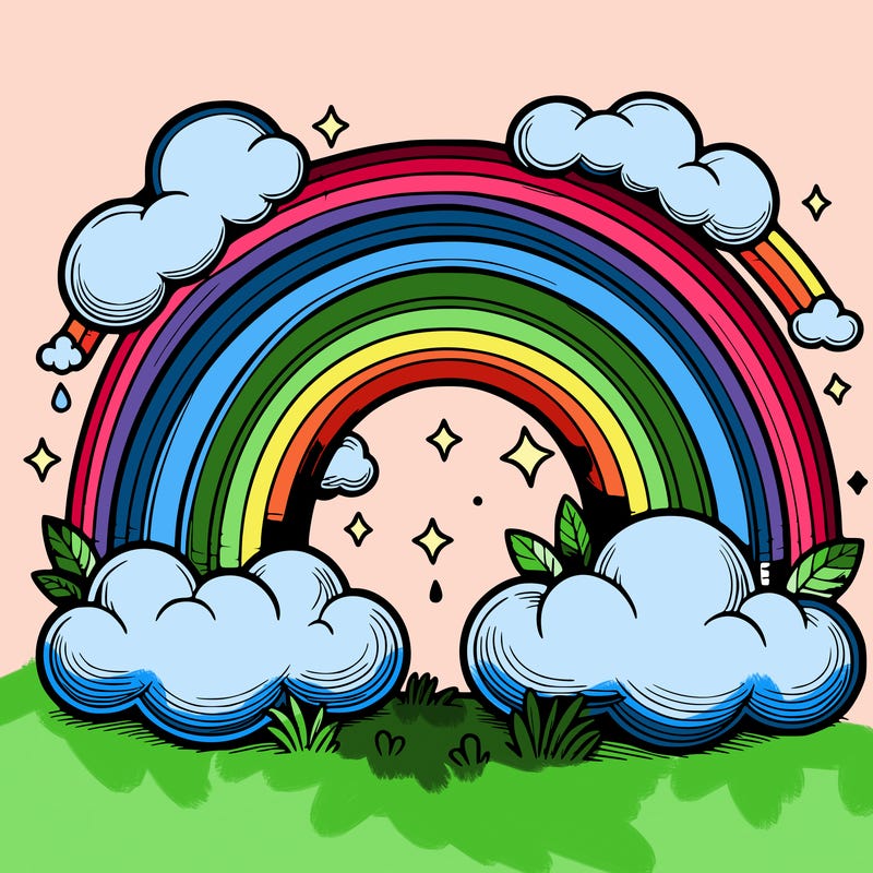 realistic rainbow and clouds