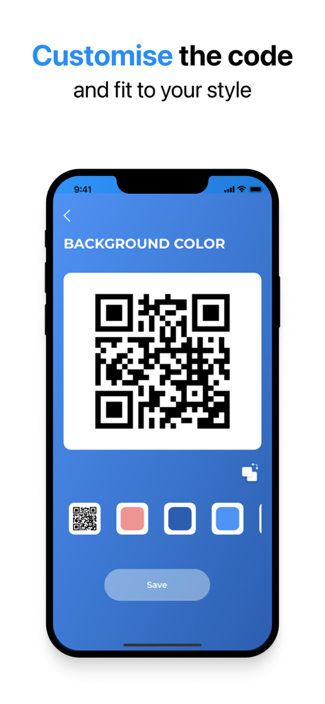 Qr-Code Scanner & Creator App - Pantalla de smartphone que muestra opciones para personalizar el color de fondo de un código QR creado.