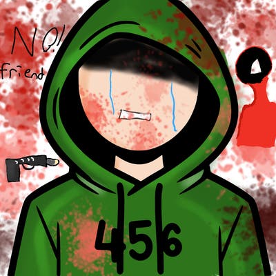 a person with non face waering a hoodie with a 456 symbol