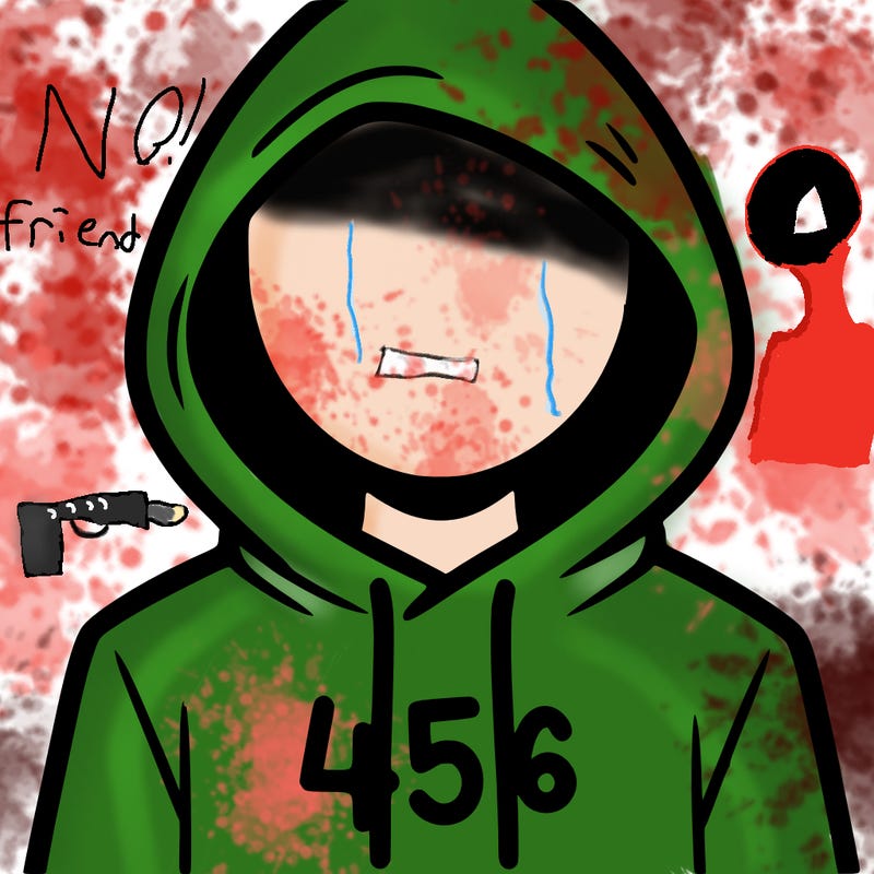 a person with non face waering a hoodie with a 456 symbol
