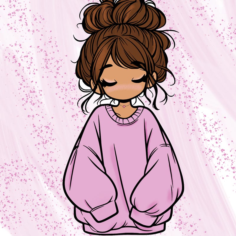 girl with baggy sweatshirt and messy bun
