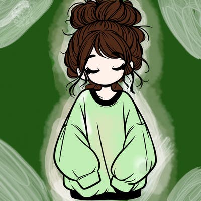 girl with baggy sweatshirt and messy bun