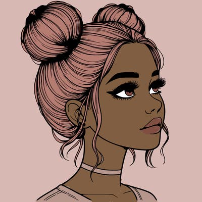 realistic girl with buns on the top of her head