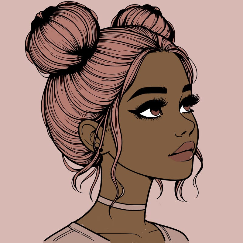 realistic girl with buns on the top of her head