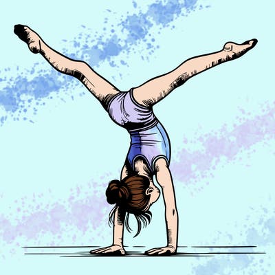 realistic gymnastic hand stand girl in four splits