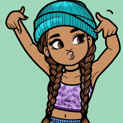 realistic teenage girl with braids and a beanie and crop top doing 🫶🏼