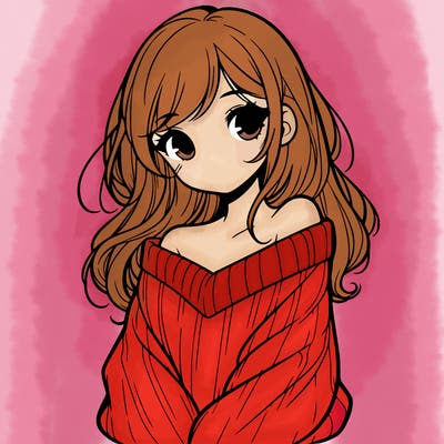 shy pretty girl wearing a sweater that is falling off one shoulder portrait