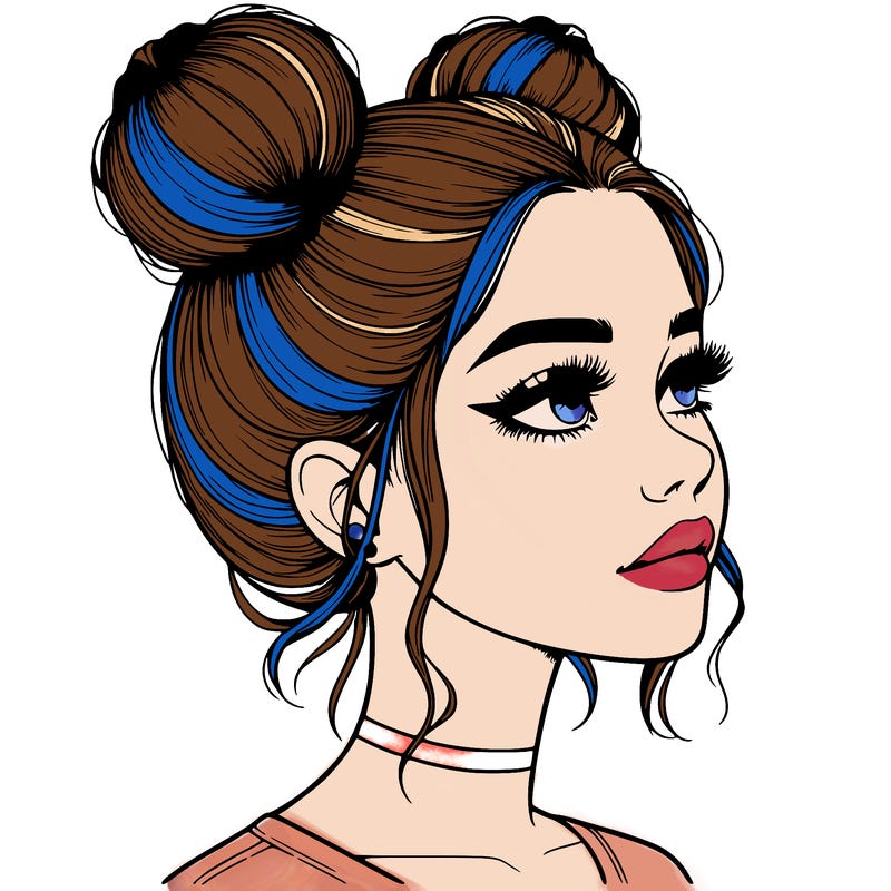 realistic girl with buns on the top of her head