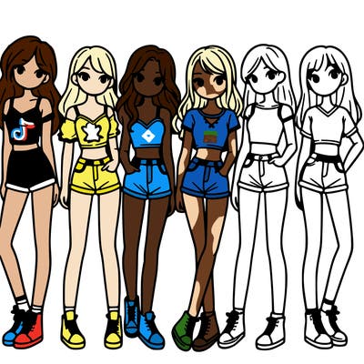 a group of girls wearing crop tops and shorts