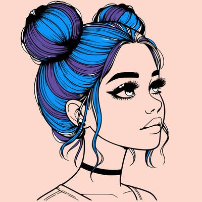 realistic girl with buns on the top of her head