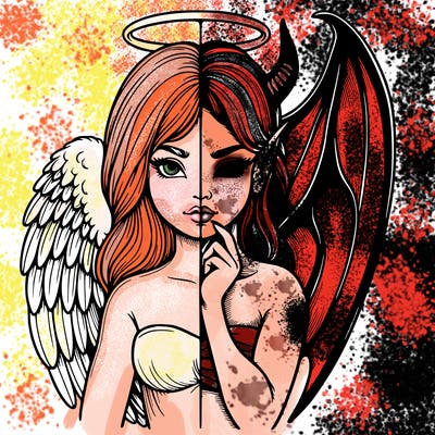 realistic angel half demon