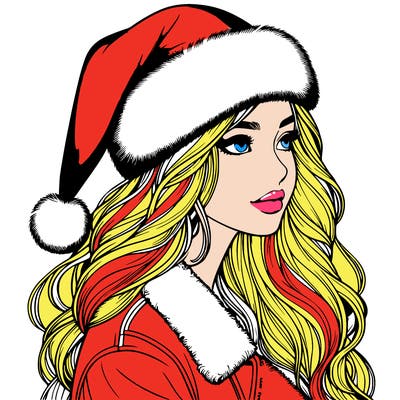 realistic girl in santa hat