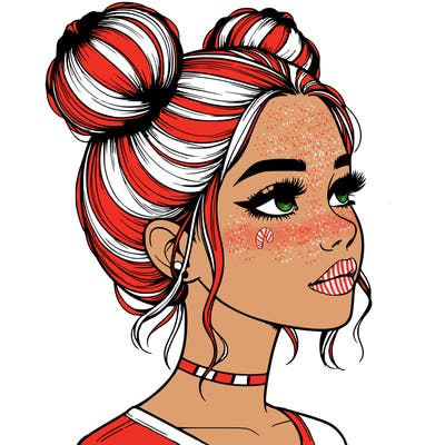 realistic girl with buns on the top of her head