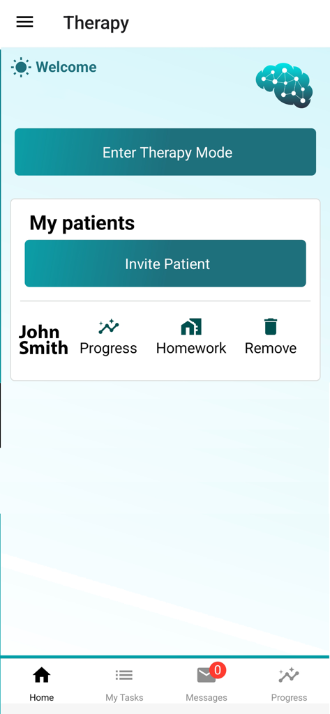 Tableau de bord de l'orthophoniste dans l'application My Aphasia Coach avec des outils de gestion des patients.
