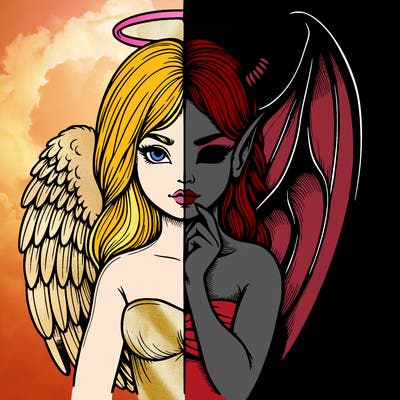 realistic angel half demon