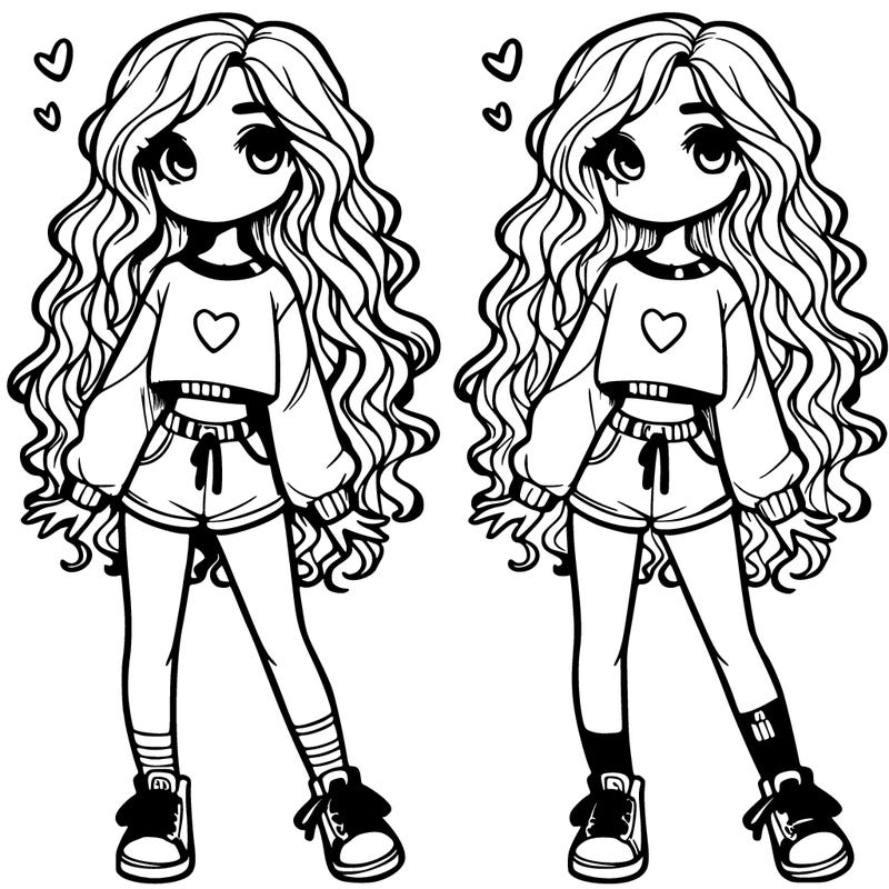 a girl with long curly hair and wearing a crop top with a sweater and shorts and sneakers