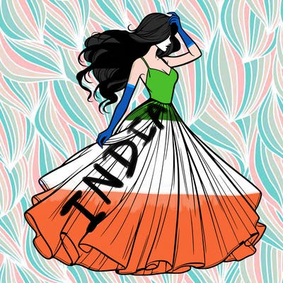 realistic woman with dress flowing in the wind