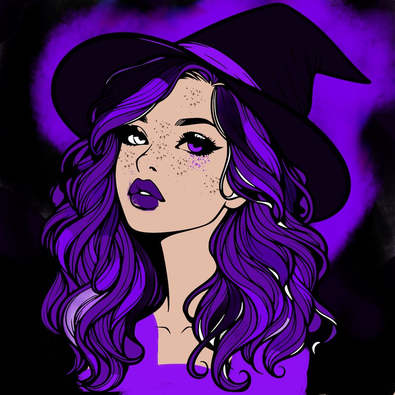 realistic witch girl with wavy hair and lips