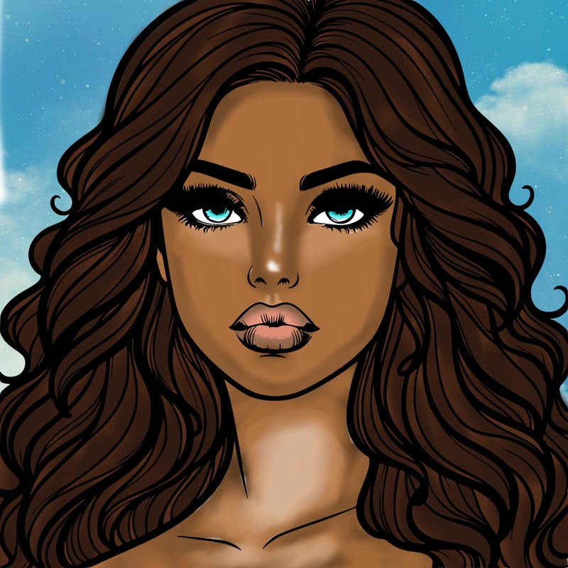 realistic girl with wavy hair and lips