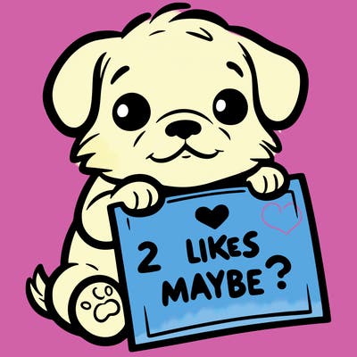 a puppy holding a sign that says 2 likes maybe?
