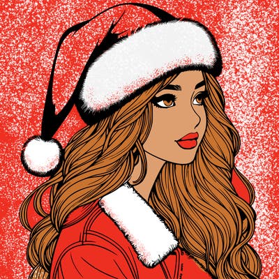 realistic girl in santa hat