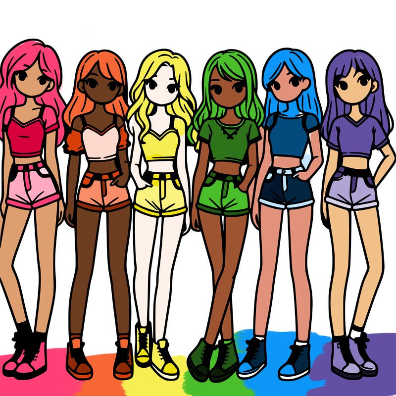 a group of girls wearing crop tops and shorts