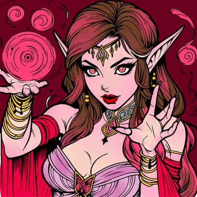 realistic scary beautiful elf sorceress casting spell