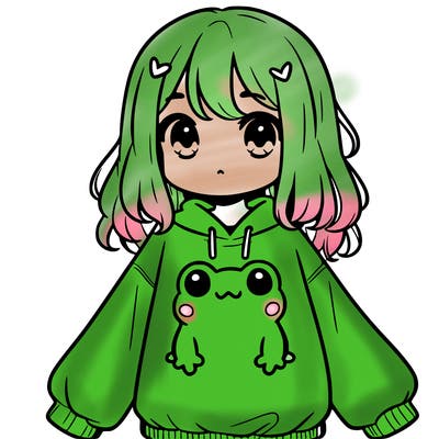 girl wearing frogging sweatshirt