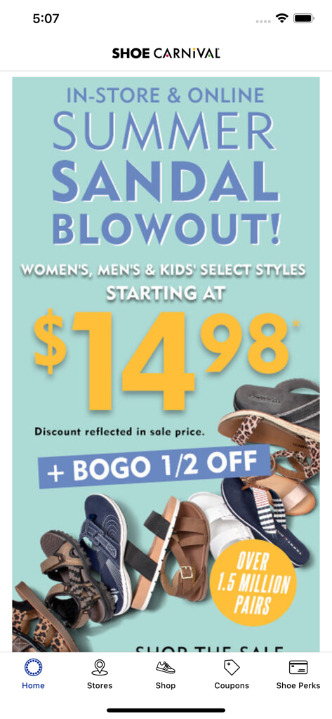 Shoe Carnival - Shoe Carnival app summer sandal sale with BOGO half off deals for women men and kids