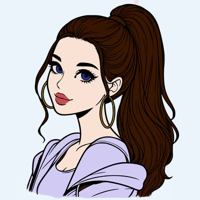 realistic girl with a high ponytail