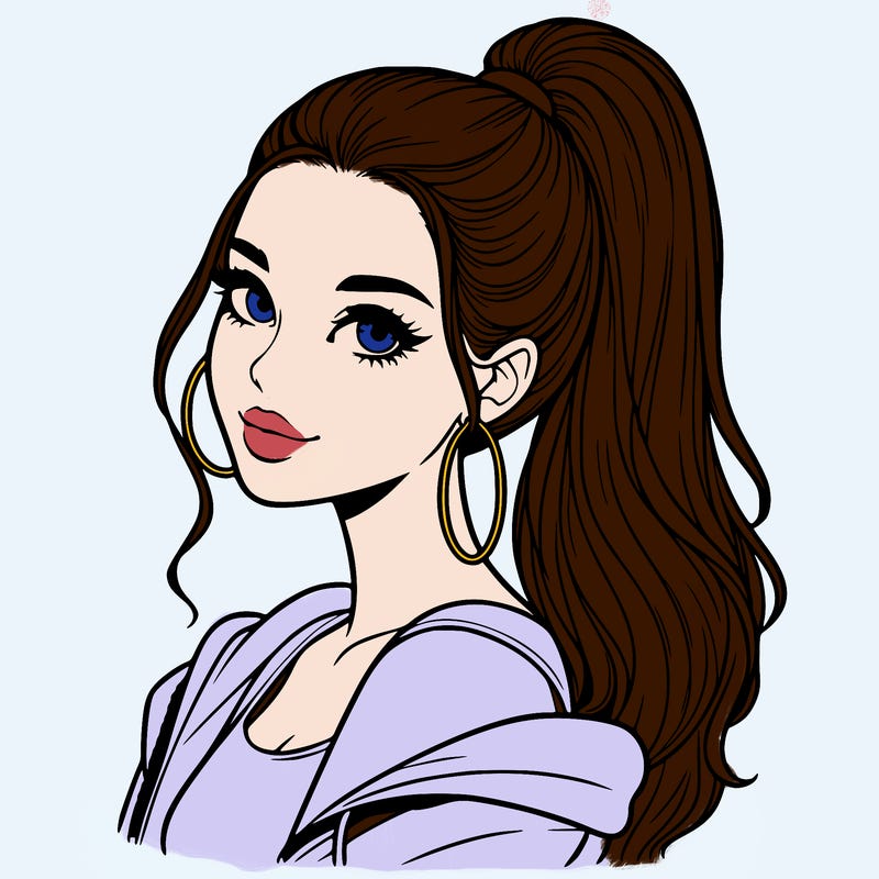 realistic girl with a high ponytail