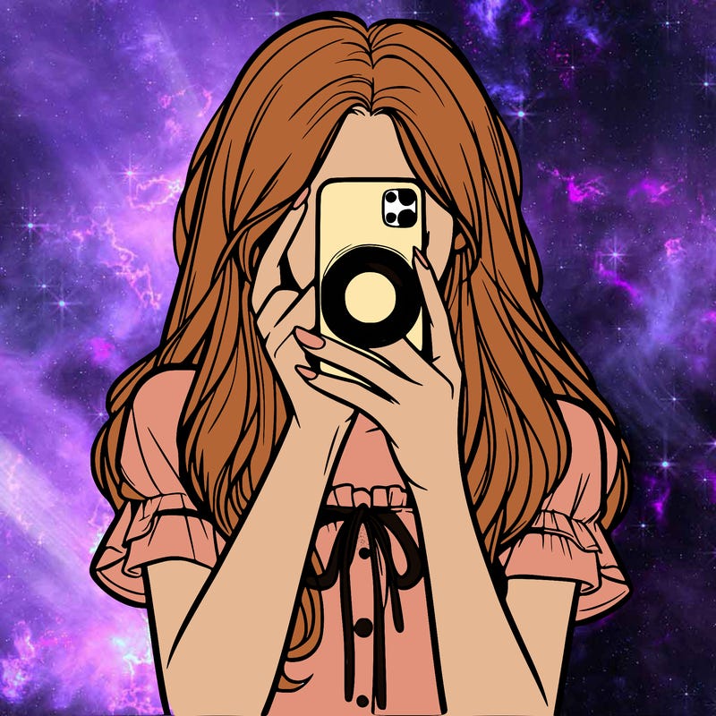 a realistic girl holding her phone taking pictures