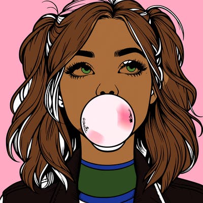 realististic girl blowing bubble -gum