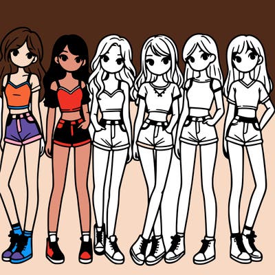 a group of girls wearing crop tops and shorts