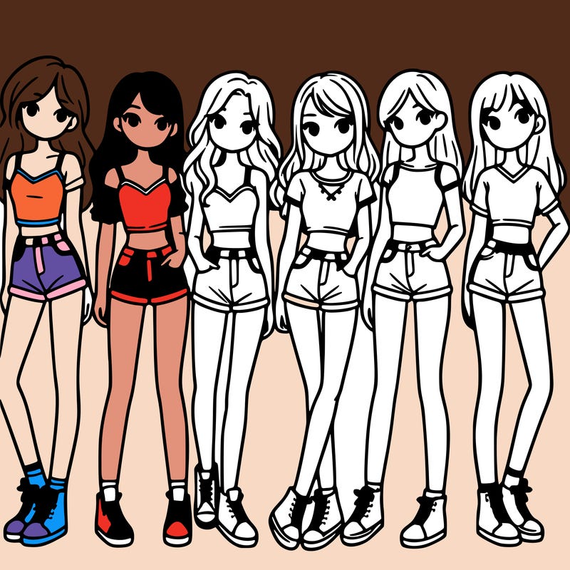 a group of girls wearing crop tops and shorts