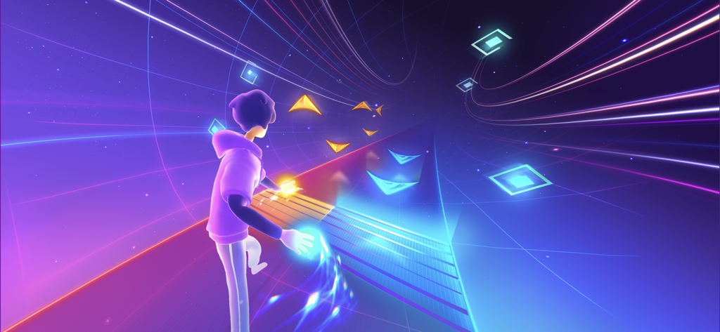 Starri - Move to music - Avatar playing Starri motion rhythm game in a neon futuristic environment