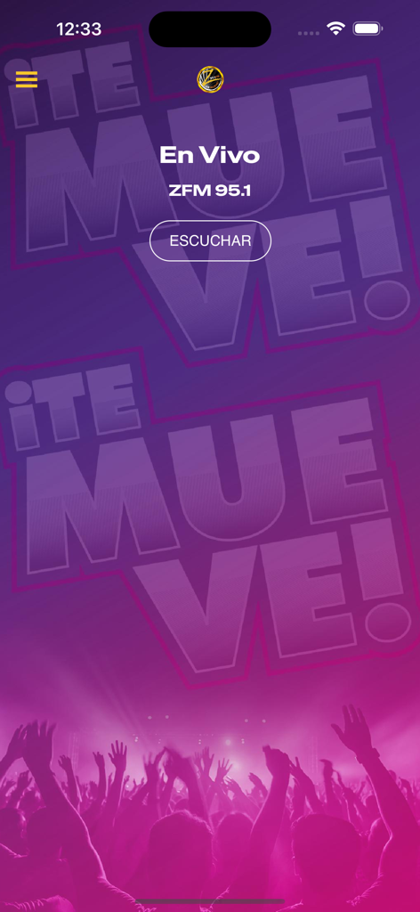 ZFM 95.1 - ZFM 95.1 radio app home screen with live stream button and concert background